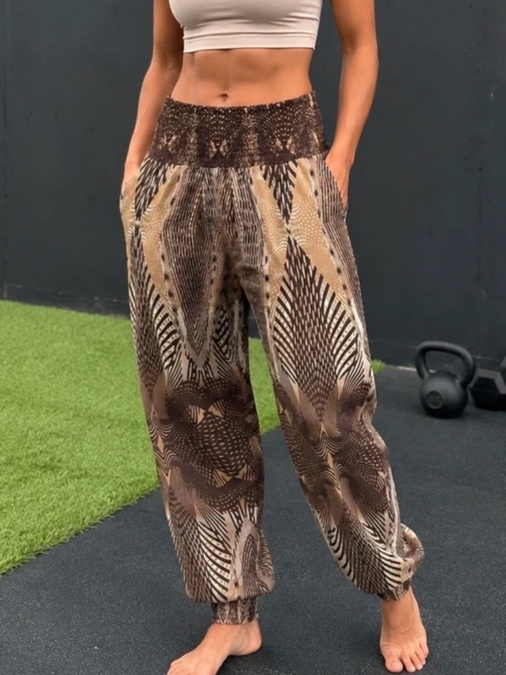 Bebe Printed Smocked Jogger Pants